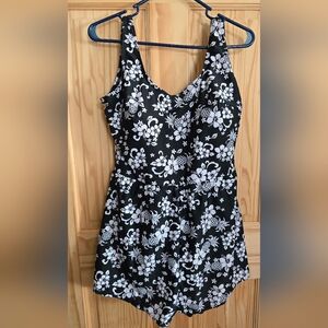 Floral Black and White Bathing Suit